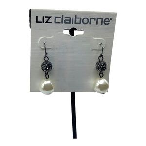 Black Disco Ball & Faux Pearl Earrings